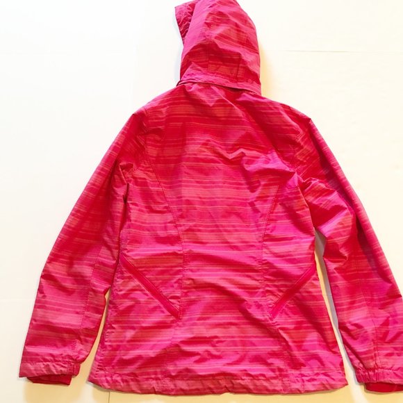 ASICS Storm Shelter Cosmo Pink Striped Hooded Rain Jacket Womens Medium - Picture 3 of 11